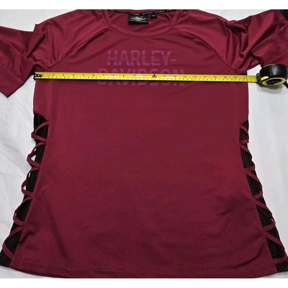Harley Davidson Womens Performance/Activewear Long Sleeve XL Top Maroon Black - Picture 6 of 16
